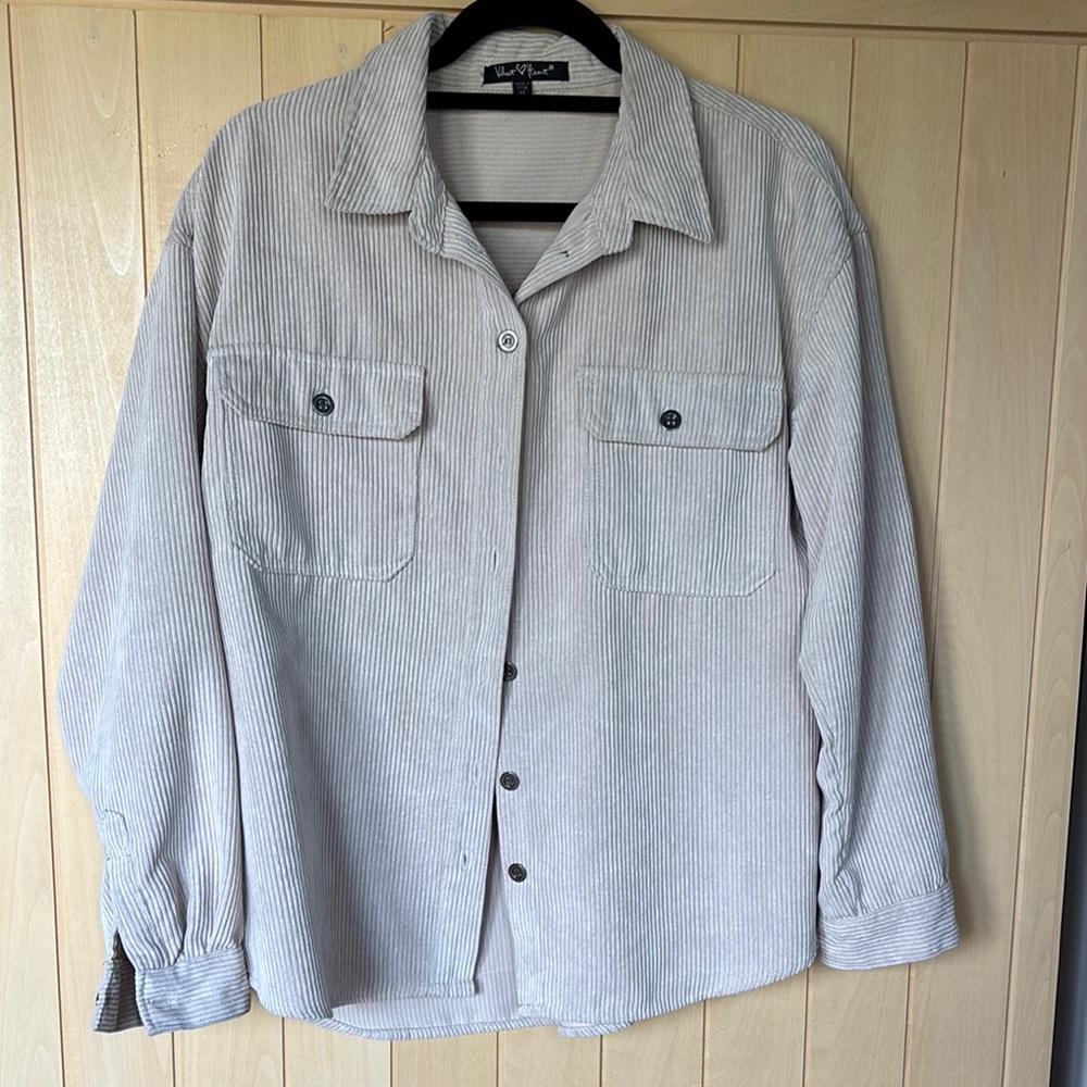 Velvet Heart Gray Lightweight Shirt Jacket Classic Collar